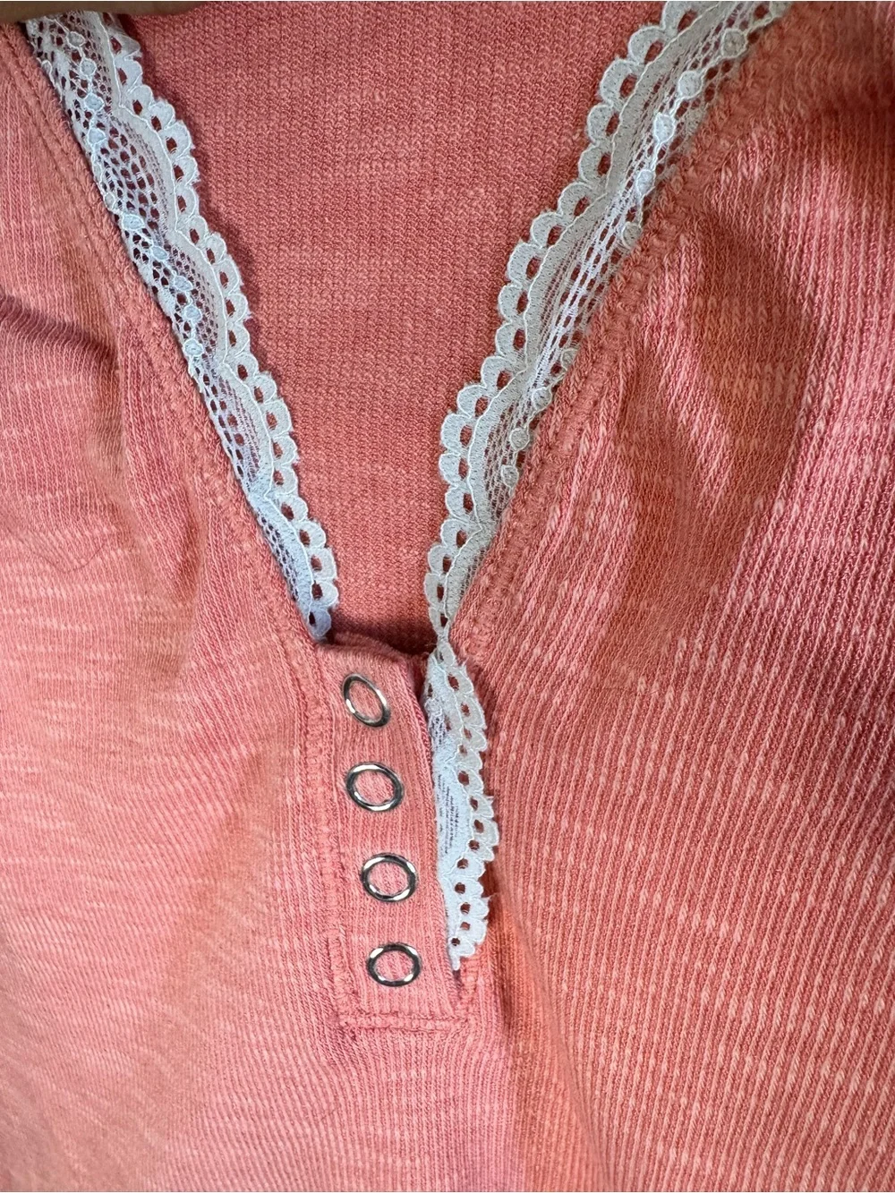 NWT Free People Intimately Crush Blush Rose Lace Trim Henley Top Size L